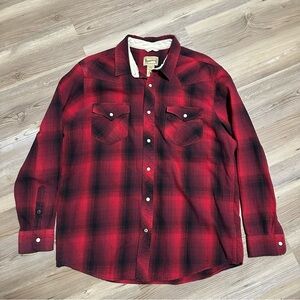 Roebuck & Co Vintage Men's Red and Black Plaid Casual Shirt